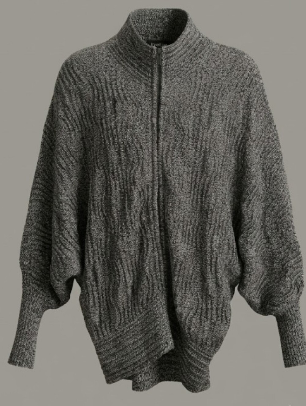VTG 90's BeBe Marled Grey Ribbed Chunky Knit Full Zip Cardigan (Sz S) Oversized